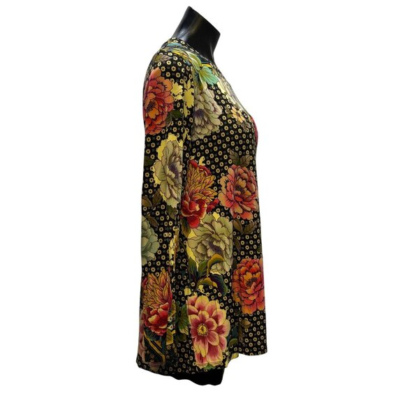 Johnny Was Floral Phoenix Printed Long Sleeve Pullover Shirt Black Multi S - Picture 3 of 7